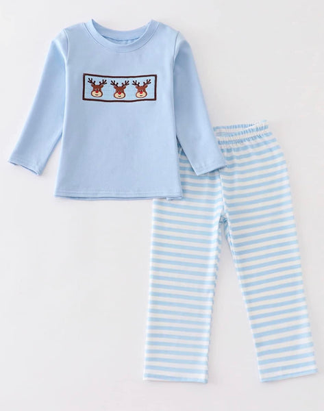 Blue Deer Smocked Set