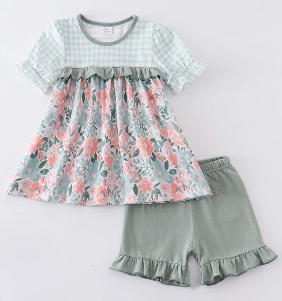 Green Floral Short Set