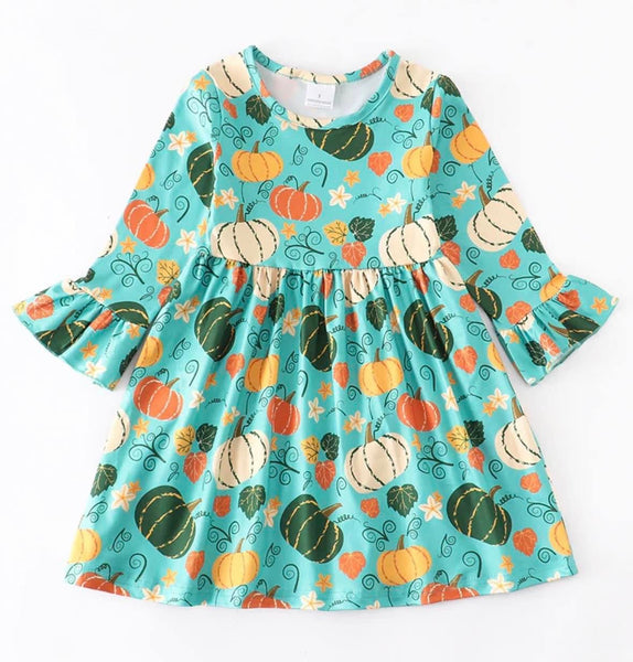 Emerald Pumpkin Print Dress