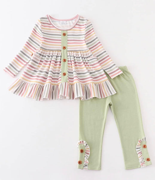 Green Stripes Ruffle Set