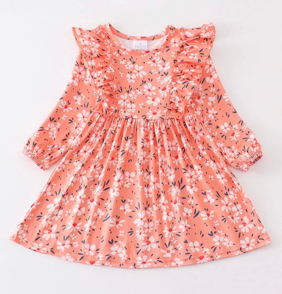 Orange Floral Ruffle Dress