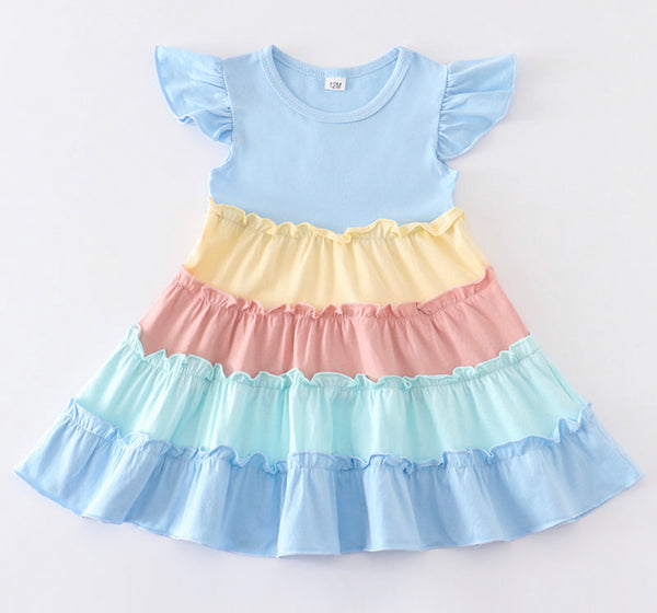 Blue Rainbow Ruffle Dress