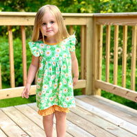 Mint Daisy Printed Flutter Sleeve Tunic & Short Set