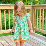 Mint Daisy Printed Flutter Sleeve Tunic & Short Set