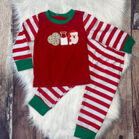 Embroidered Santa, Milk & Cookies Red Stripe Christmas Loungewear