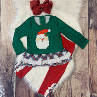 Embroidered Santa Ruffle Tunic & Leggings Set
