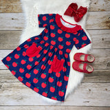 Back to School Navy Blue Apple Print Pocket Dress
