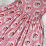 Pink Polka Dot Bouquet Printed Short Sleeve Dress