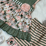 Green Polka Dot and Cream Floral Tunic and Short Set