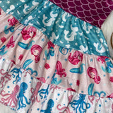 Raspberry & Fuchsia Mermaid Print Flutter Sleeve Dress