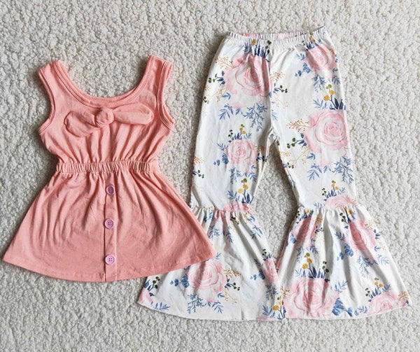 Peach Top and Floral Bell Bottom Set