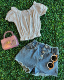 BAE | Distressed Vintage Wash Denim Paperbag Shorts
