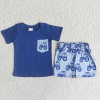 Blue Tractor Short Set