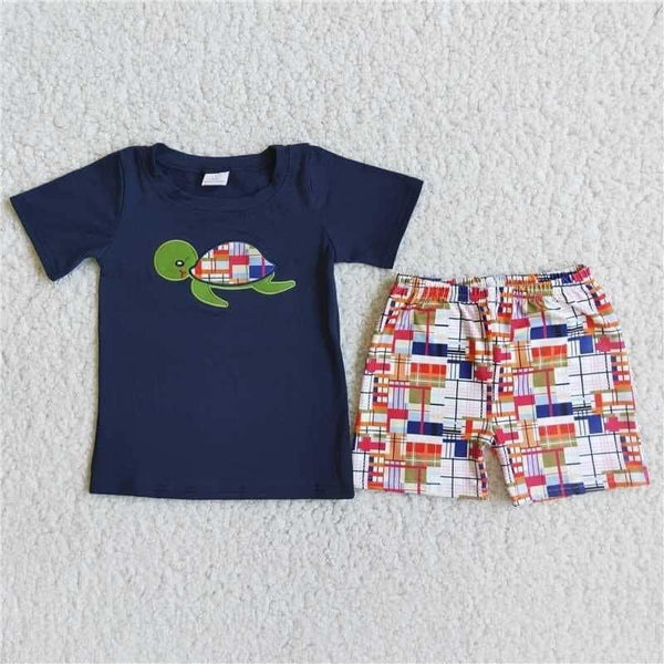 Navy and Plaid Turtle Set