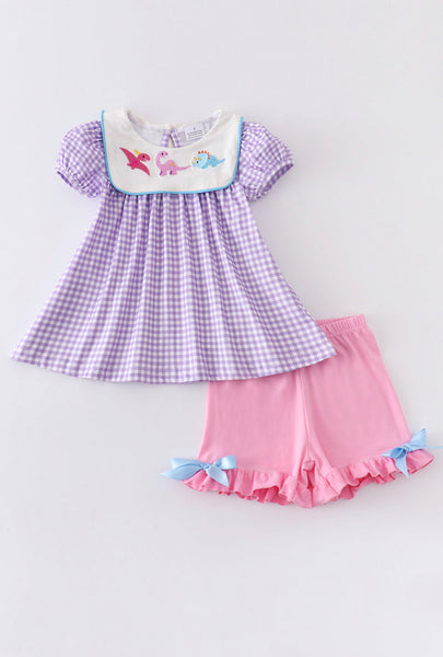 Purple Smocked Dino Set