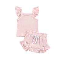Light Pink Ribbed Cotton Ruffle Sleeve Tank and Bummie Set