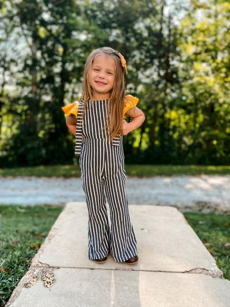 The Wynette | Girl's Striped Bell Bottom Overalls { 3 Colors }